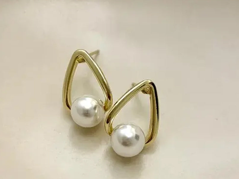 Golden Teardrop Pearl Studs