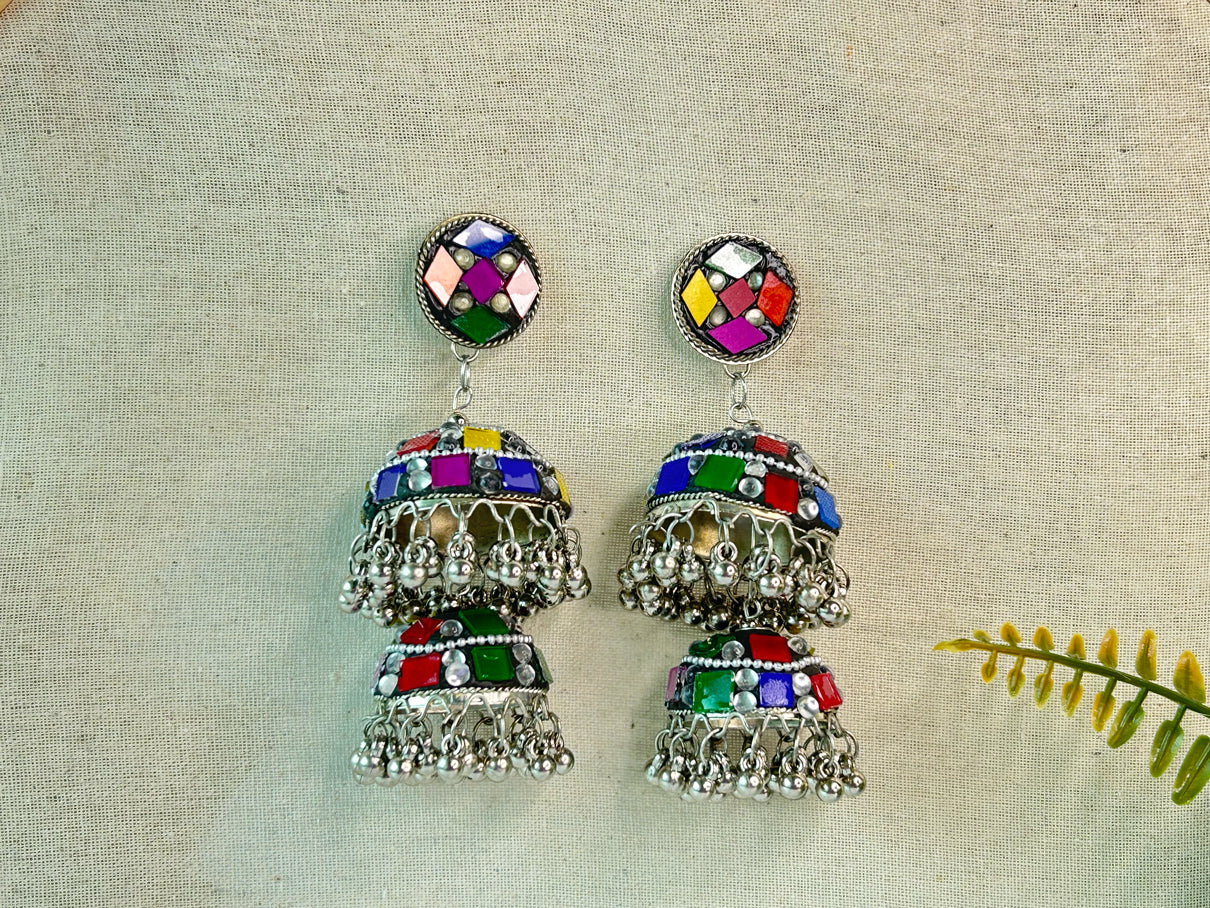 Mohini - Lightweight Oxidised Colorful Jhumka