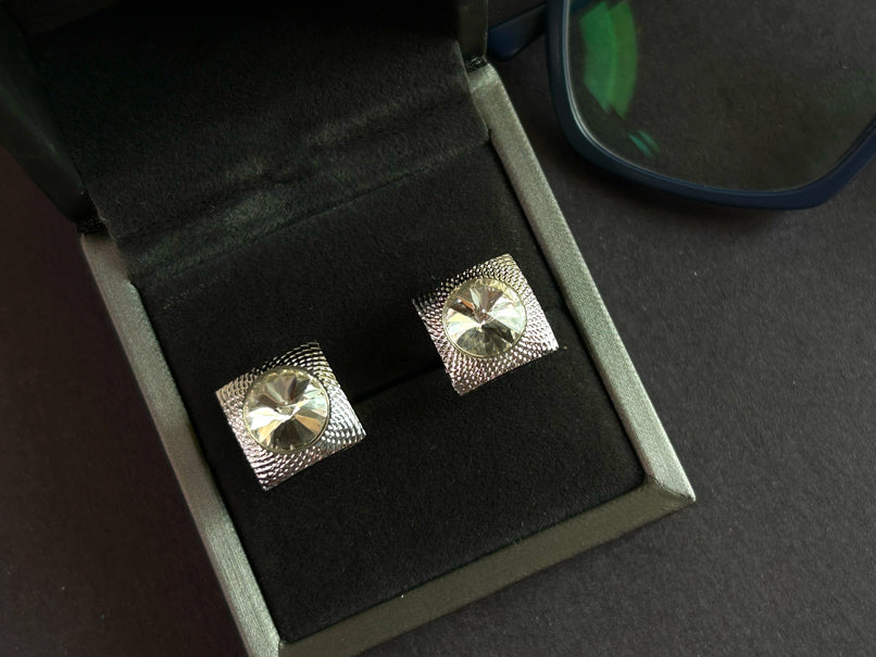 Men's Round Crystal Textured Cufflinks