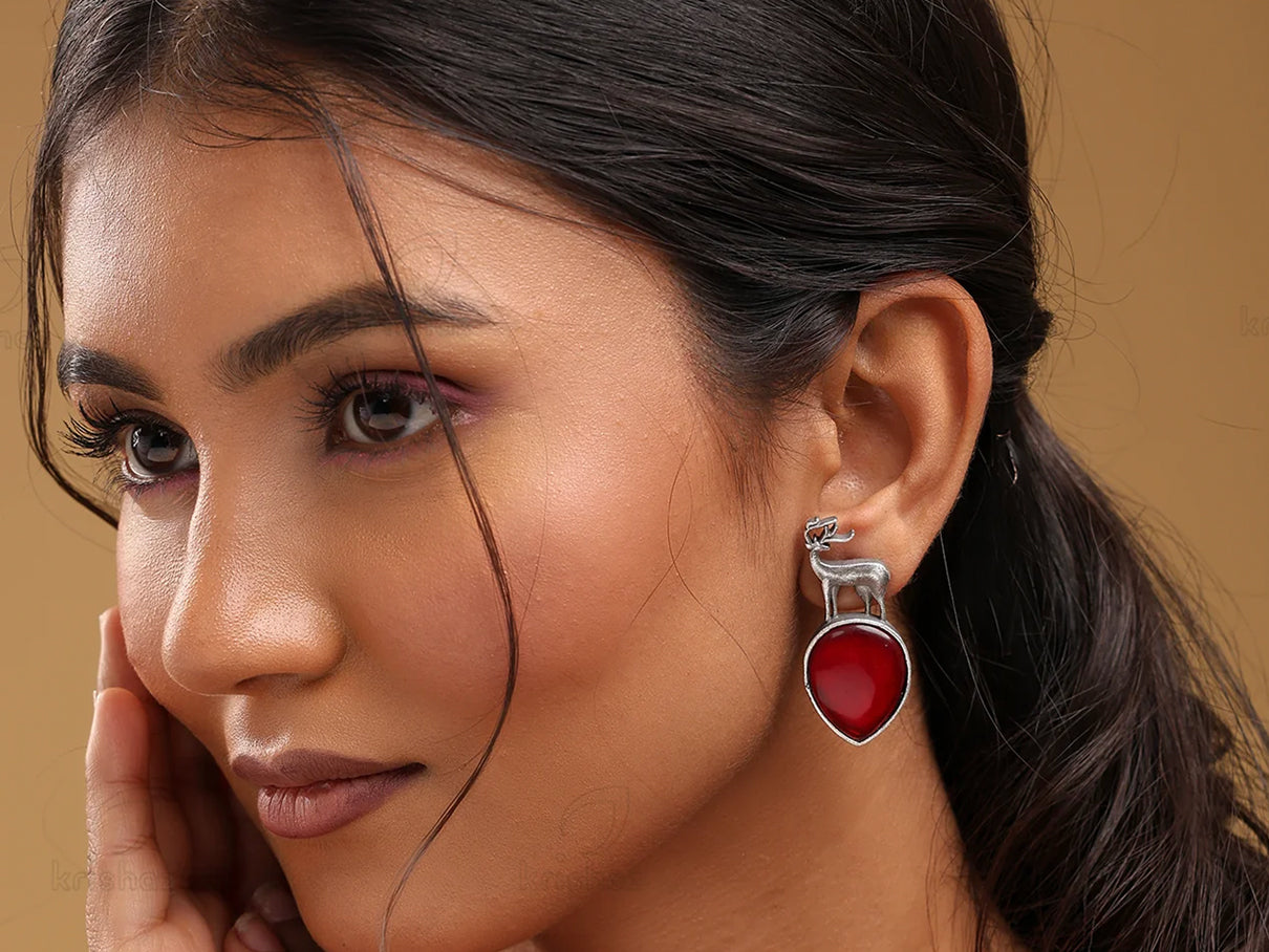 Silver Deer - Brass Earrings