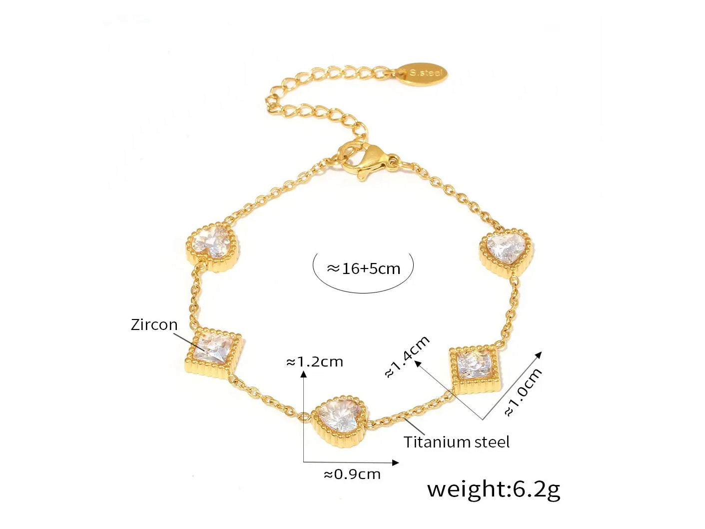 Heart Square Gold Plated Bracelet