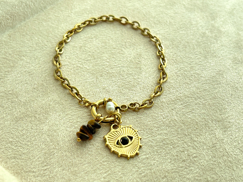 Heart Stoned Linked Gold Plated Bracelet