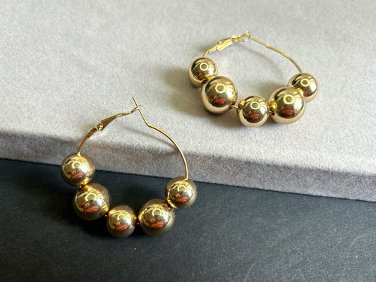 Golden Sphere Hoops