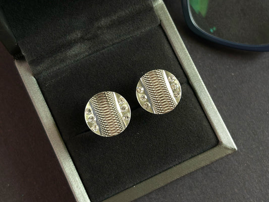 Men's Circle Stone Striped Cufflinks