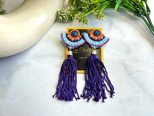 Purple Bead Tassels Earrings